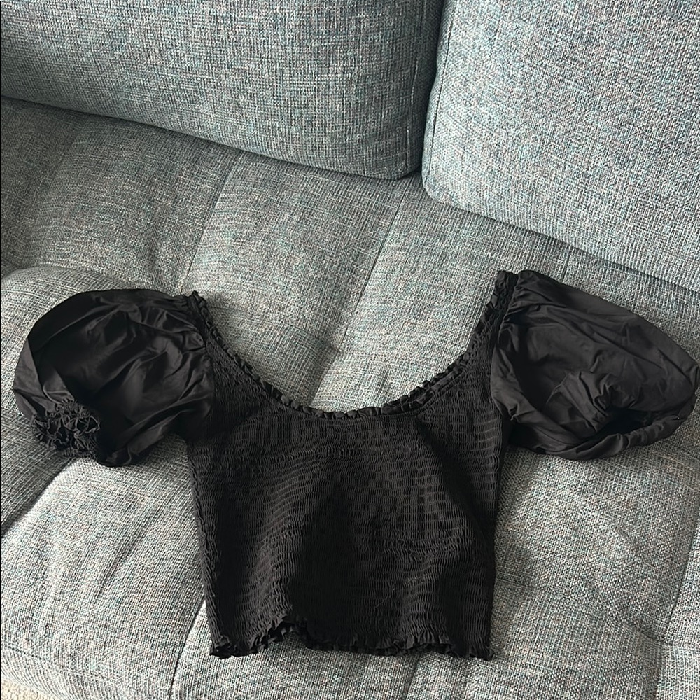 Hill House Black Puff Sleeve Crop Blouse